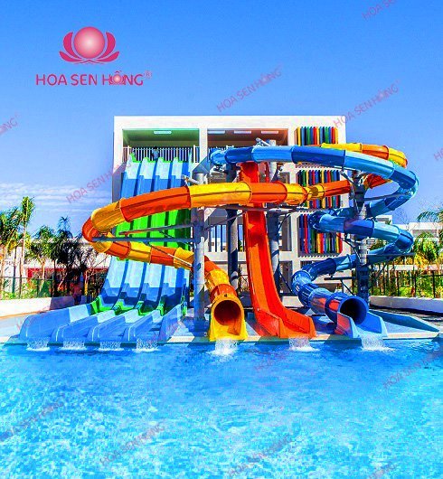 Cầu trượt nước WP57-07 cho công viên nước, hồ bơi resort, khách sạn – Hoa Sen Hồng