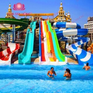Cầu trượt nước WP57-09 cho công viên nước, hồ bơi resort, khách sạn – Hoa Sen Hồng