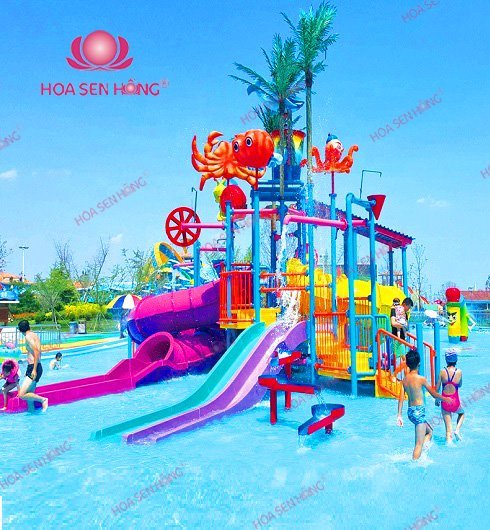 Cầu trượt nước WP57-03 cho công viên nước, hồ bơi resort, khách sạn – Hoa Sen Hồng