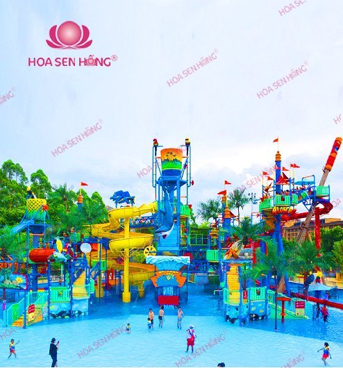Cầu trượt nước WP57-01 cho công viên nước, hồ bơi resort, khách sạn – Hoa Sen Hồng