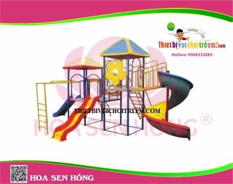 Cầu trượt composite ngoài trời CO-016-07 cho sân chơi ngoài trời khu chung cư, trường mầm non, resort, công viên – Hoa Sen Hồng