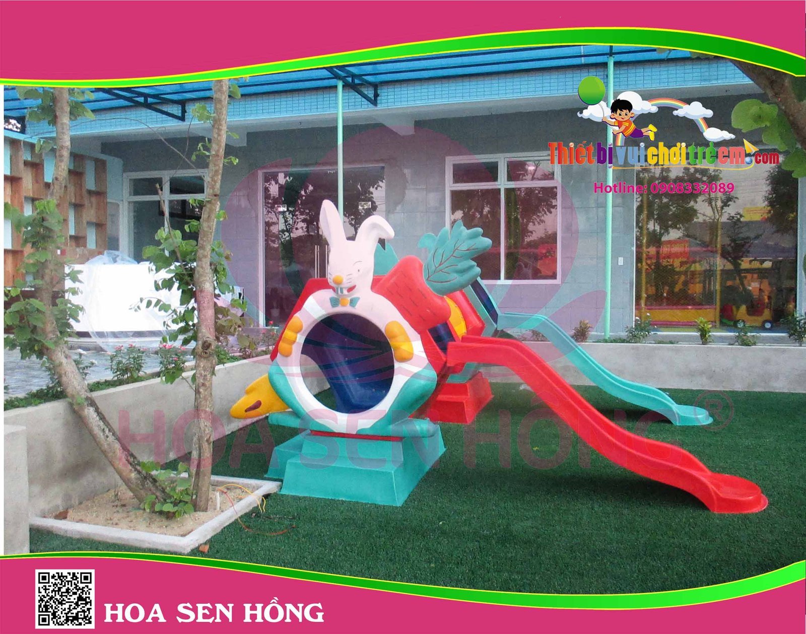 Cầu trượt composite ngoài trời CO-016-19 cho sân chơi ngoài trời khu chung cư, trường mầm non, resort, công viên – Hoa Sen Hồng