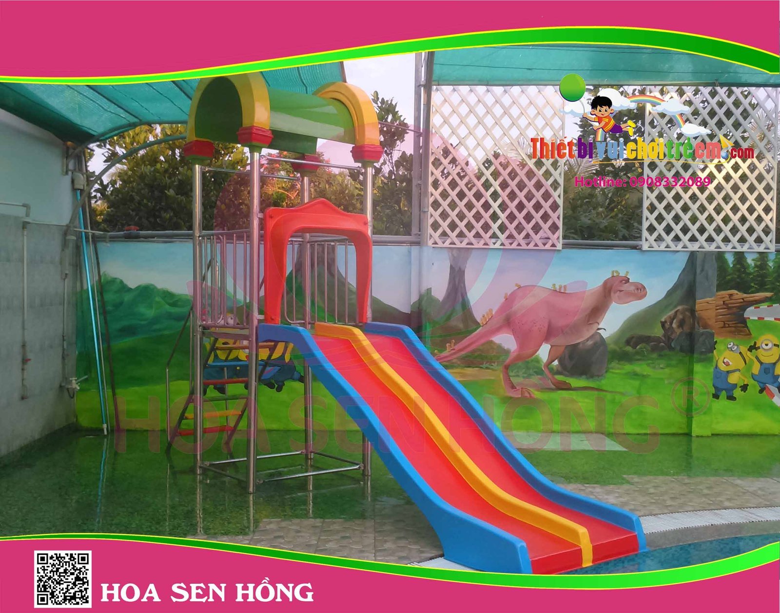 Cầu trượt composite ngoài trời CO-016-20 cho sân chơi ngoài trời khu chung cư, trường mầm non, resort, công viên – Hoa Sen Hồng