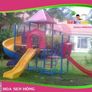 Cầu trượt composite ngoài trời CO-016-21 cho sân chơi ngoài trời khu chung cư, trường mầm non, resort, công viên – Hoa Sen Hồng