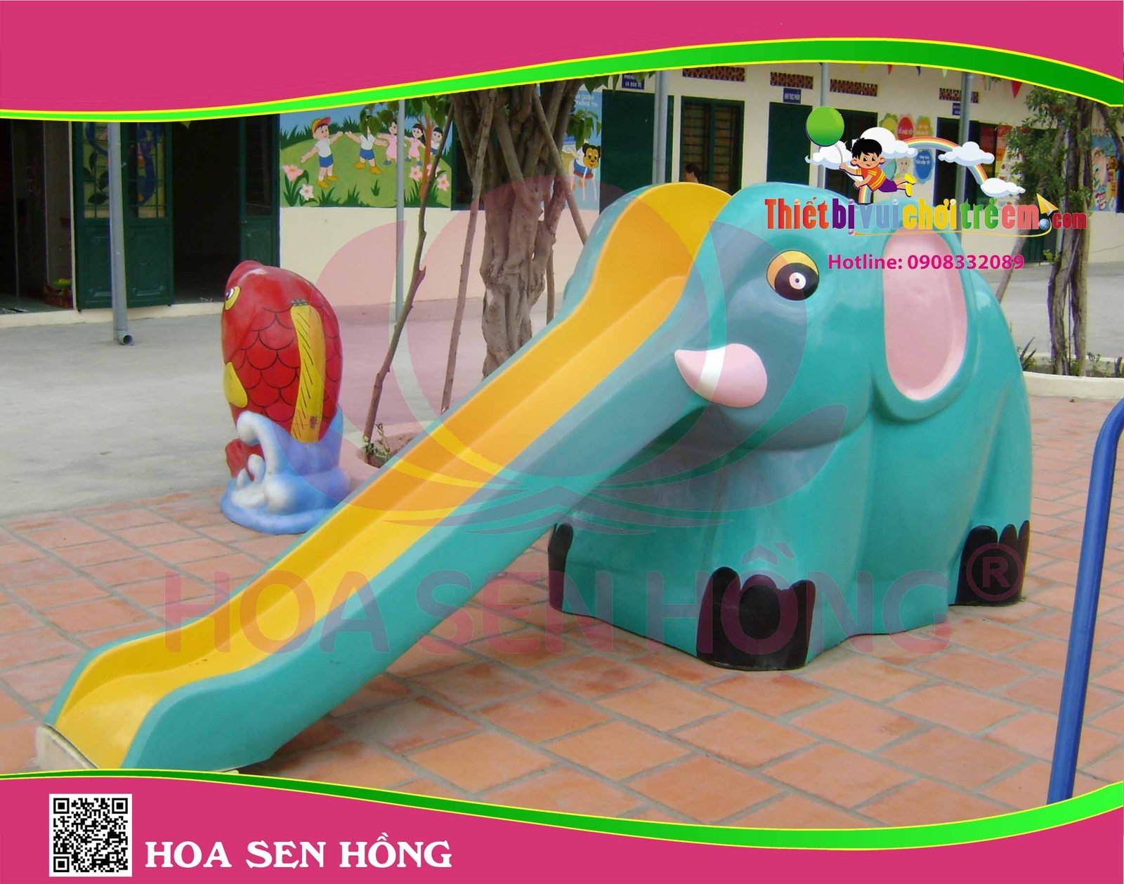 Cầu trượt composite ngoài trời CO-016-22 cho sân chơi ngoài trời khu chung cư, trường mầm non, resort, công viên – Hoa Sen Hồng