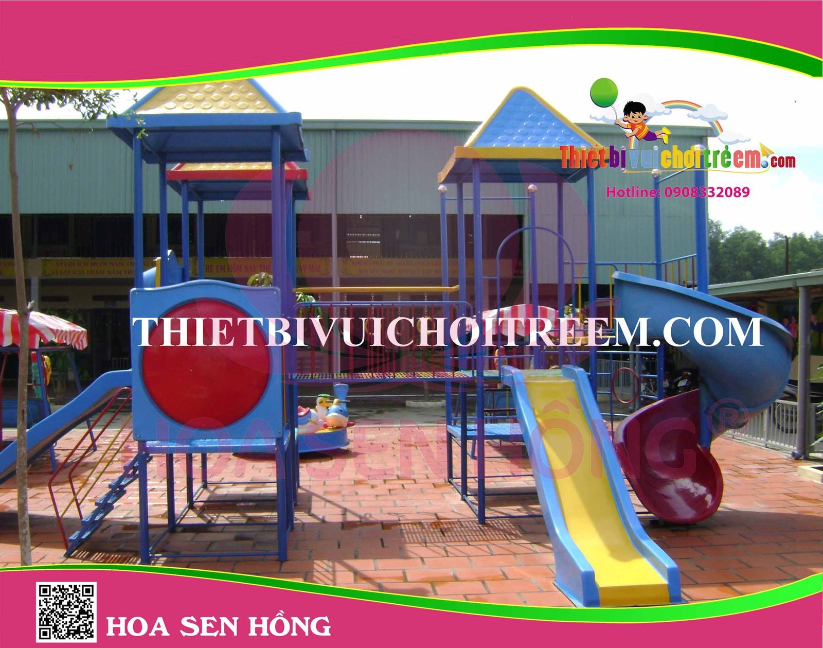 Cầu trượt composite ngoài trời CO-016-23 cho sân chơi ngoài trời khu chung cư, trường mầm non, resort, công viên – Hoa Sen Hồng