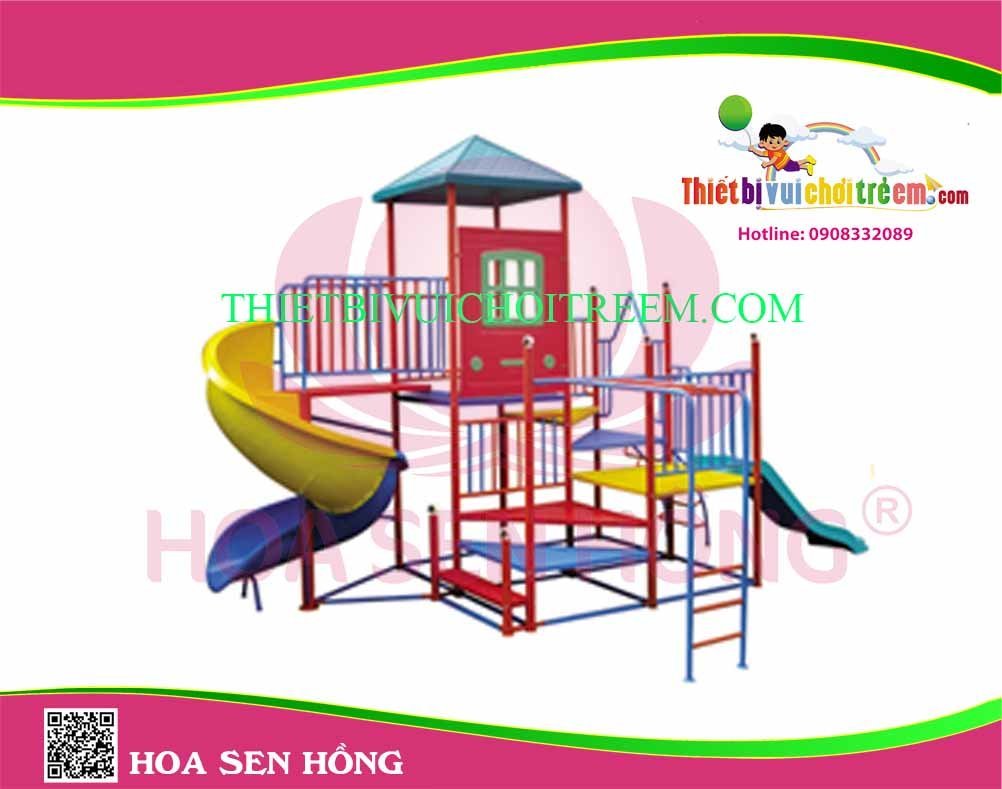 Cầu trượt composite ngoài trời CO-016-26 cho sân chơi ngoài trời khu chung cư, trường mầm non, resort, công viên – Hoa Sen Hồng