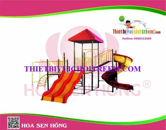 Cầu trượt composite ngoài trời CO-016-27 cho sân chơi ngoài trời khu chung cư, trường mầm non, resort, công viên – Hoa Sen Hồng