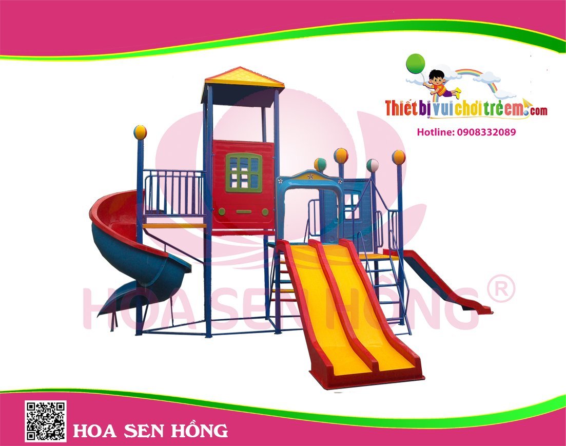 Cầu trượt composite ngoài trời CO-016-33 cho sân chơi ngoài trời khu chung cư, trường mầm non, resort, công viên – Hoa Sen Hồng