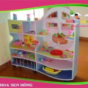 Kệ đồ chơi KS-46-08 cho trường mầm non, nhóm trẻ – Hoa Sen Hồng