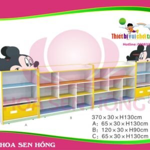 Kệ đồ chơi KS-46-10 cho trường mầm non, nhóm trẻ – Hoa Sen Hồng