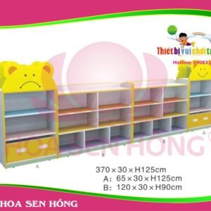 Kệ đồ chơi KS-46-13 cho trường mầm non, nhóm trẻ – Hoa Sen Hồng
