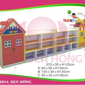 Kệ đồ chơi KS-46-14 cho trường mầm non, nhóm trẻ – Hoa Sen Hồng