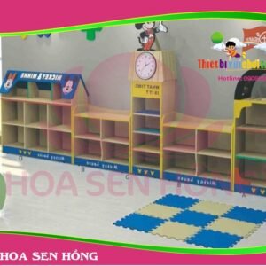 Kệ đồ chơi KS-46-15 cho trường mầm non, nhóm trẻ – Hoa Sen Hồng