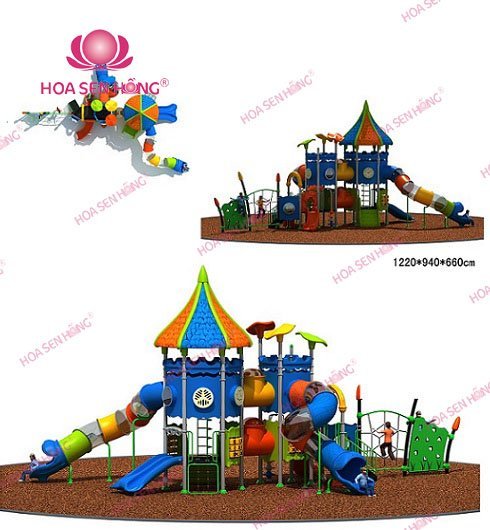 Cầu trượt liên hoàn ngoài trời OD-01-01 cho sân chơi ngoài trời khu chung cư, trường mầm non, resort, công viên – Hoa Sen Hồng