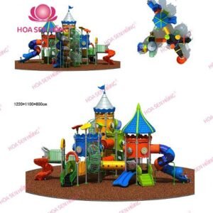 Cầu trượt liên hoàn ngoài trời OD-01-02 cho sân chơi ngoài trời khu chung cư, trường mầm non, resort, công viên – Hoa Sen Hồng