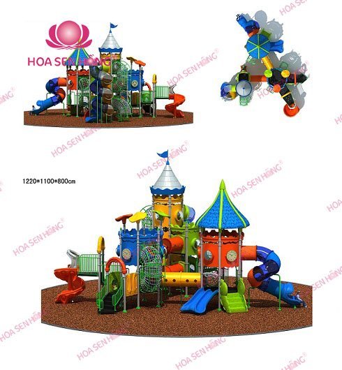Cầu trượt liên hoàn ngoài trời OD-01-02 cho sân chơi ngoài trời khu chung cư, trường mầm non, resort, công viên – Hoa Sen Hồng