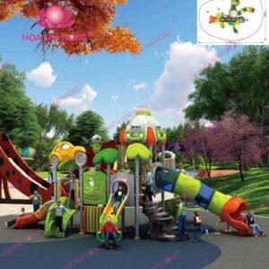 Cầu trượt liên hoàn ngoài trời OD-01-05 cho sân chơi ngoài trời khu chung cư, trường mầm non, resort, công viên – Hoa Sen Hồng