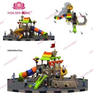 Cầu trượt liên hoàn ngoài trời OD-01-03 cho sân chơi ngoài trời khu chung cư, trường mầm non, resort, công viên – Hoa Sen Hồng