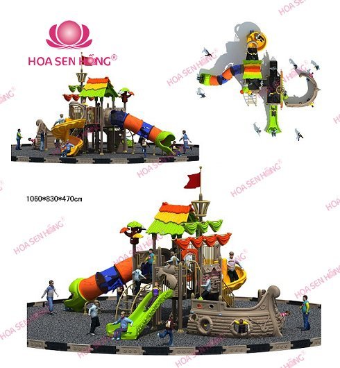 Cầu trượt liên hoàn ngoài trời OD-01-03 cho sân chơi ngoài trời khu chung cư, trường mầm non, resort, công viên – Hoa Sen Hồng