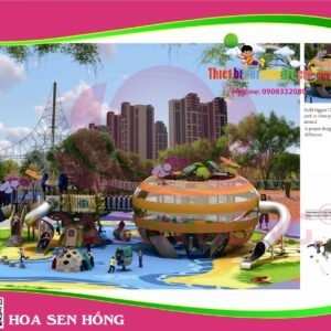 Cầu trượt liên hoàn ngoài trời OD-01-117 cho sân chơi ngoài trời khu chung cư, trường mầm non, resort, công viên – Hoa Sen Hồng