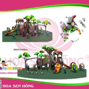 Cầu trượt liên hoàn ngoài trời OD-01-131 cho sân chơi ngoài trời khu chung cư, trường mầm non, resort, công viên – Hoa Sen Hồng