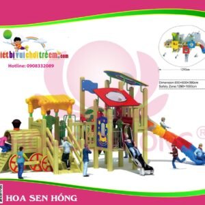 Cầu trượt liên hoàn ngoài trời OD-01-133 cho sân chơi ngoài trời khu chung cư, trường mầm non, resort, công viên – Hoa Sen Hồng