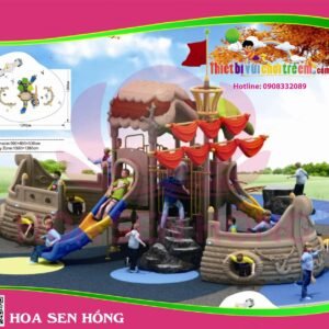 Cầu trượt liên hoàn ngoài trời OD-01-152 cho sân chơi ngoài trời khu chung cư, trường mầm non, resort, công viên – Hoa Sen Hồng