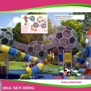 Cầu trượt liên hoàn ngoài trời OD-01-160 cho sân chơi ngoài trời khu chung cư, trường mầm non, resort, công viên – Hoa Sen Hồng