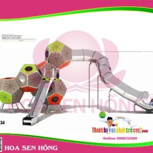 Cầu trượt liên hoàn ngoài trời OD-01-161 cho sân chơi ngoài trời khu chung cư, trường mầm non, resort, công viên – Hoa Sen Hồng