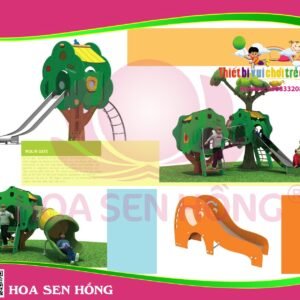 Cầu trượt liên hoàn ngoài trời OD-01-190 cho sân chơi ngoài trời khu chung cư, trường mầm non, resort, công viên – Hoa Sen Hồng