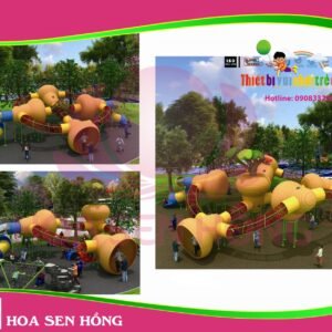 Cầu trượt liên hoàn ngoài trời OD-01-192 cho sân chơi ngoài trời khu chung cư, trường mầm non, resort, công viên – Hoa Sen Hồng