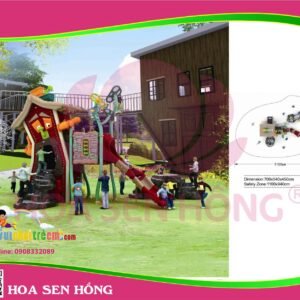Cầu trượt liên hoàn ngoài trời OD-01-193 cho sân chơi ngoài trời khu chung cư, trường mầm non, resort, công viên – Hoa Sen Hồng