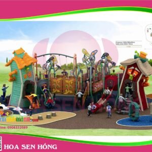 Cầu trượt liên hoàn ngoài trời OD-01-194 cho sân chơi ngoài trời khu chung cư, trường mầm non, resort, công viên – Hoa Sen Hồng