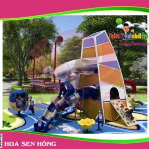 Cầu trượt liên hoàn ngoài trời OD-01-200 cho sân chơi ngoài trời khu chung cư, trường mầm non, resort, công viên – Hoa Sen Hồng