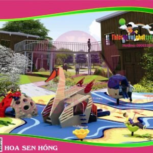 Cầu trượt liên hoàn ngoài trời OD-01-202 cho sân chơi ngoài trời khu chung cư, trường mầm non, resort, công viên – Hoa Sen Hồng