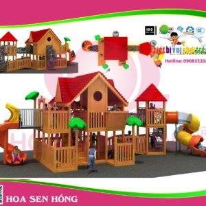 Cầu trượt liên hoàn ngoài trời OD-01-207 cho sân chơi ngoài trời khu chung cư, trường mầm non, resort, công viên – Hoa Sen Hồng