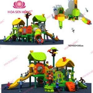 Cầu trượt liên hoàn ngoài trời OD-01-32 cho sân chơi ngoài trời khu chung cư, trường mầm non, resort, công viên – Hoa Sen Hồng
