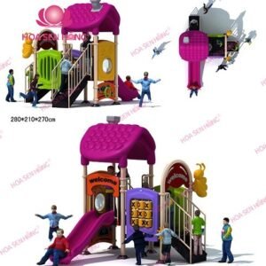 Cầu trượt liên hoàn ngoài trời OD-01-33 cho sân chơi ngoài trời khu chung cư, trường mầm non, resort, công viên – Hoa Sen Hồng