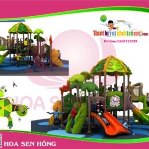 Cầu trượt liên hoàn ngoài trời OD-01-35 cho sân chơi ngoài trời khu chung cư, trường mầm non, resort, công viên – Hoa Sen Hồng