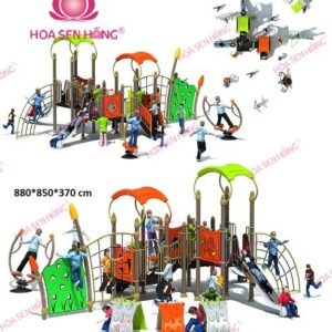 Cầu trượt liên hoàn ngoài trời OD-01-49 cho sân chơi ngoài trời khu chung cư, trường mầm non, resort, công viên – Hoa Sen Hồng