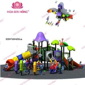 Cầu trượt liên hoàn ngoài trời OD-01-65 cho sân chơi ngoài trời khu chung cư, trường mầm non, resort, công viên – Hoa Sen Hồng