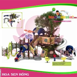 Cầu trượt liên hoàn ngoài trời OD-01-99 cho sân chơi ngoài trời khu chung cư, trường mầm non, resort, công viên – Hoa Sen Hồng
