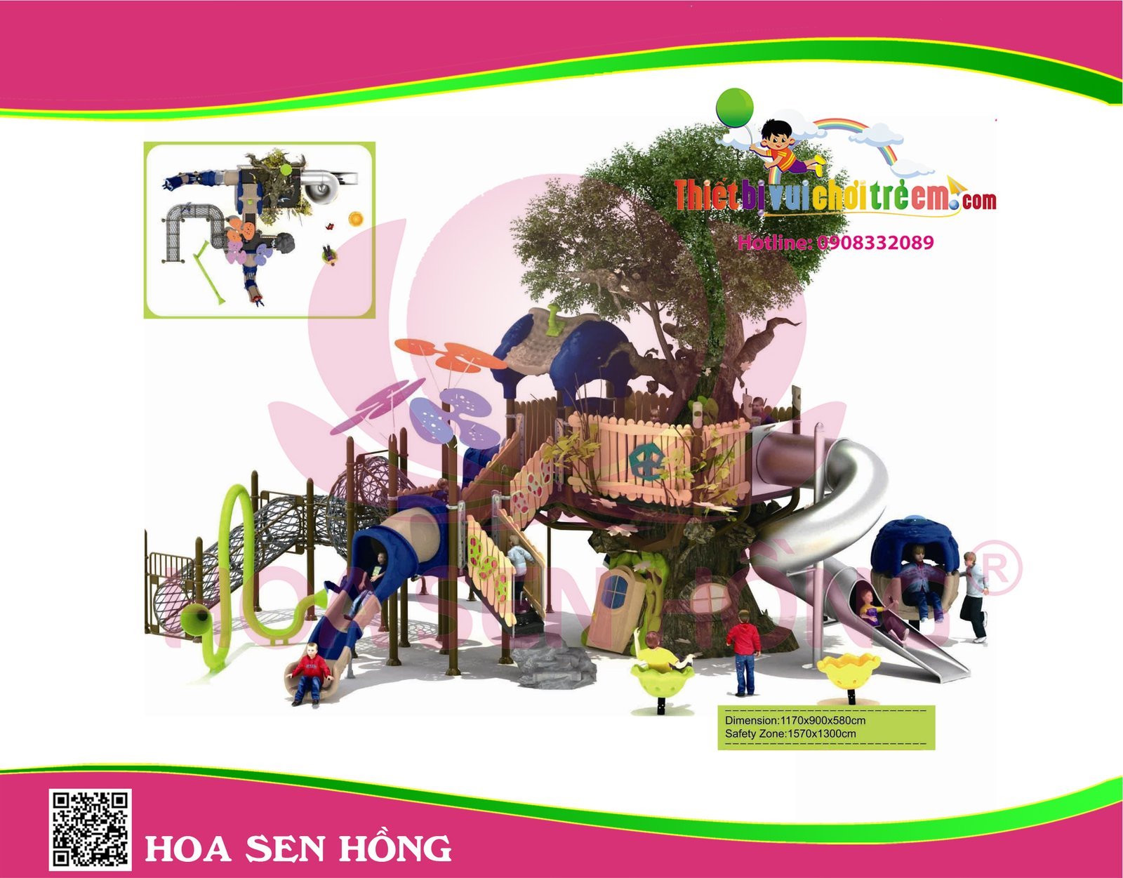 Cầu trượt liên hoàn ngoài trời OD-01-99 cho sân chơi ngoài trời khu chung cư, trường mầm non, resort, công viên – Hoa Sen Hồng