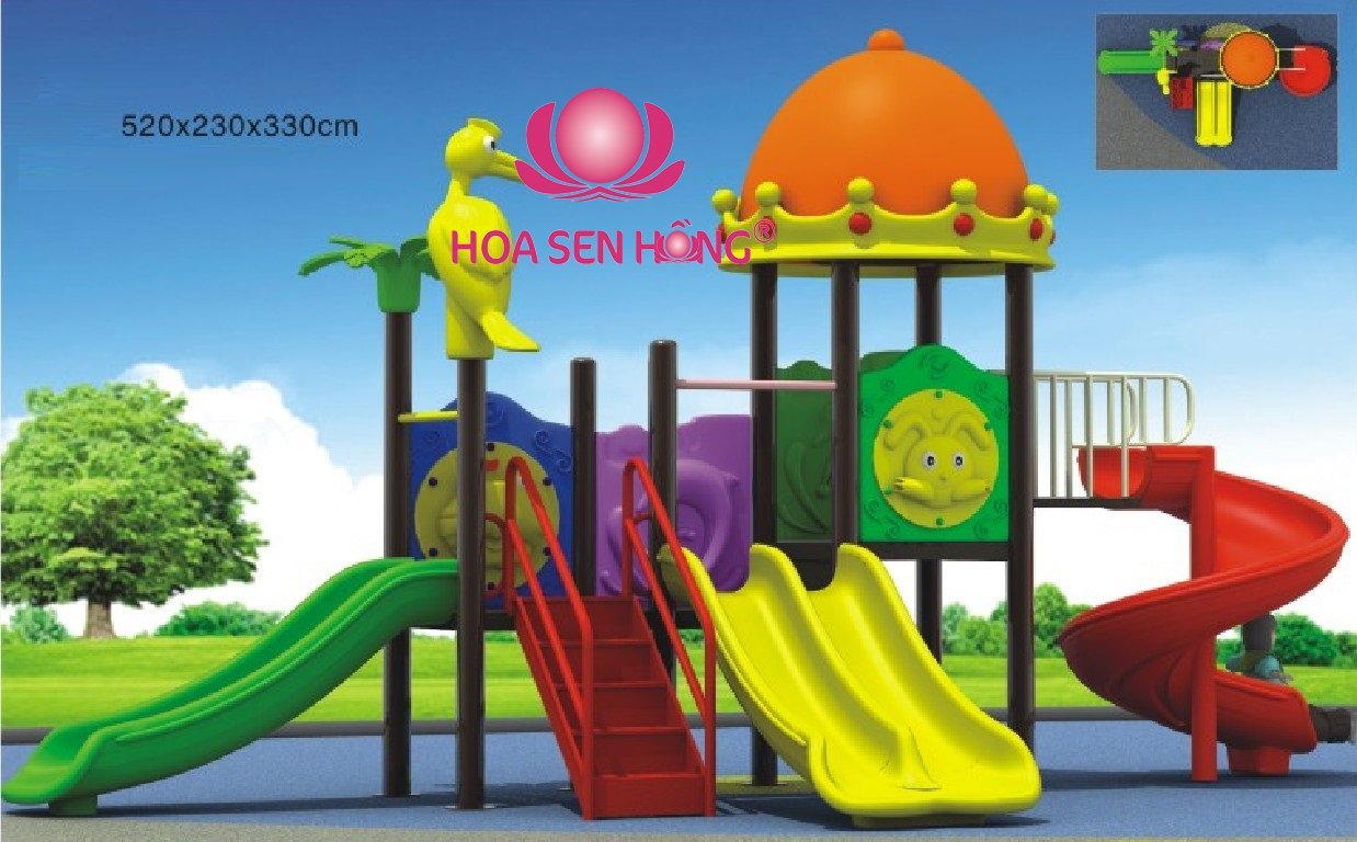 Cầu trượt liên hoàn ngoài trời OD-02-37 cho sân chơi ngoài trời khu chung cư, trường mầm non, resort, công viên – Hoa Sen Hồng