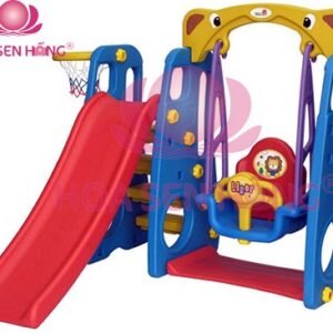 Cầu trượt xích đu PT-026-07 cho trường mầm non, nhóm trẻ – Hoa Sen Hồng