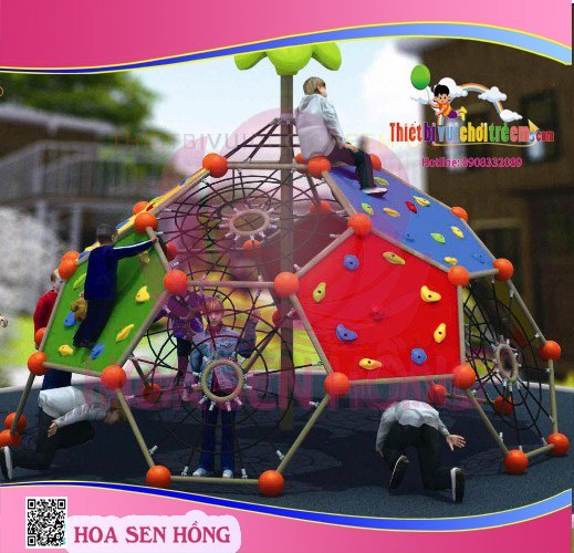Tường leo núi RC-026-14 cho sân chơi ngoài trời khu chung cư, trường mầm non, resort, công viên – Hoa Sen Hồng