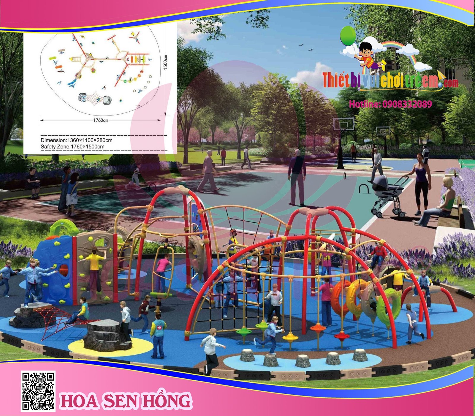 Thang leo RT-024-73 cho sân chơi ngoài trời khu chung cư, trường mầm non, resort, công viên – Hoa Sen Hồng