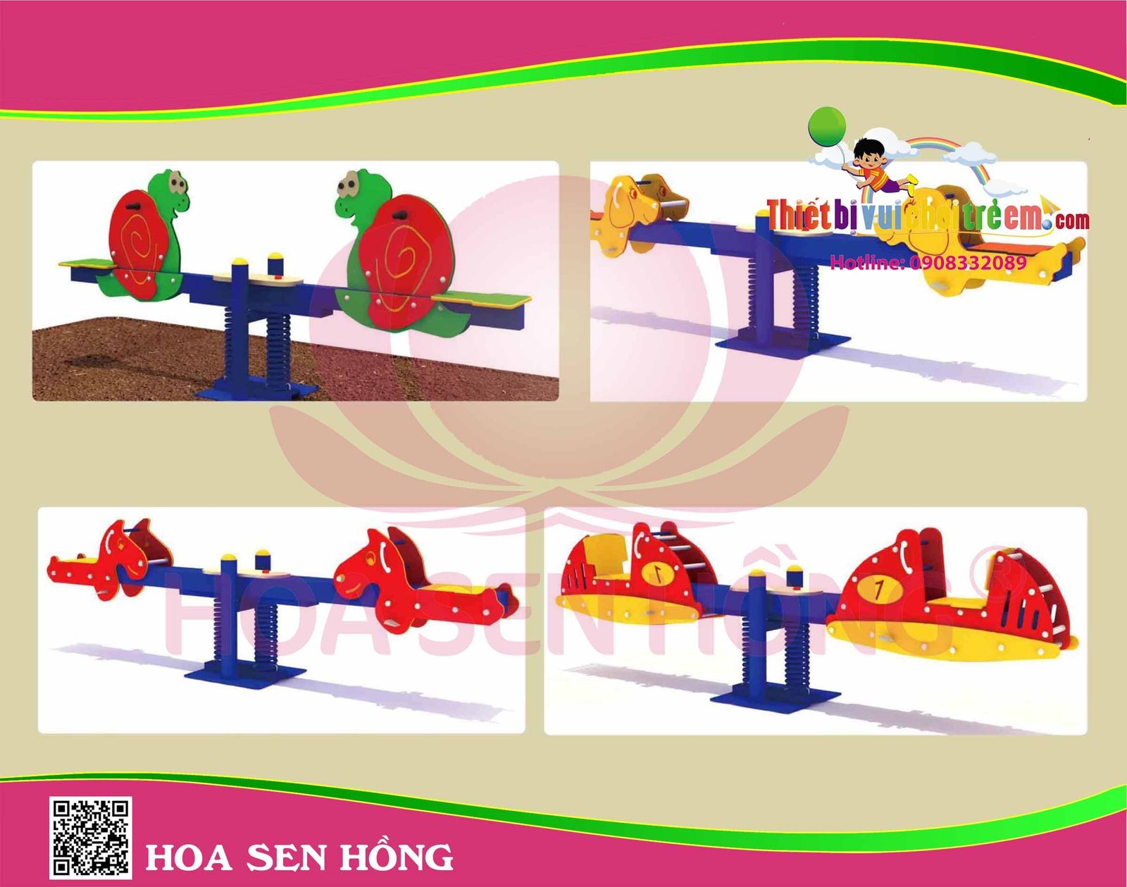 Bập bênh SE-36-01 cho sân chơi ngoài trời khu chung cư, trường mầm non, resort, công viên – Hoa Sen Hồng
