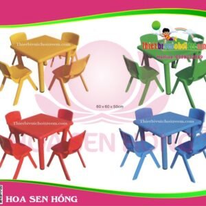Bàn vuông TC-42-02 cho trường mầm non, nhóm trẻ – Hoa Sen Hồng